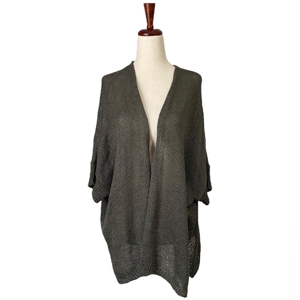 Eileen Fisher System Open Knit Short Sleeve Cardigan Shawl Large